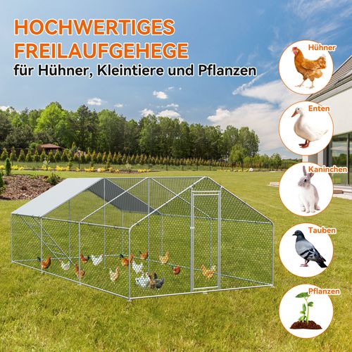 Grand Enclos Extérieur 3x6x2m Pour Poules Et Petits Animaux Avec Toit étanche Et Serrure Sécurisée