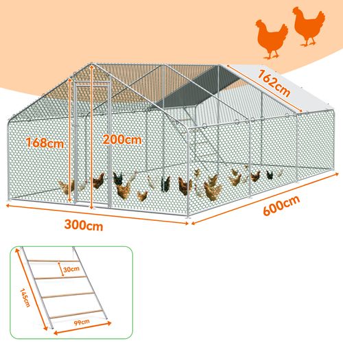 Grand Enclos Extérieur 3x6x2m Pour Poules Et Petits Animaux Avec Toit étanche Et Serrure Sécurisée