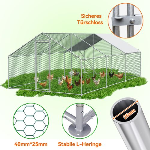 Grand Enclos Extérieur 3x6x2m Pour Poules Et Petits Animaux Avec Toit étanche Et Serrure Sécurisée