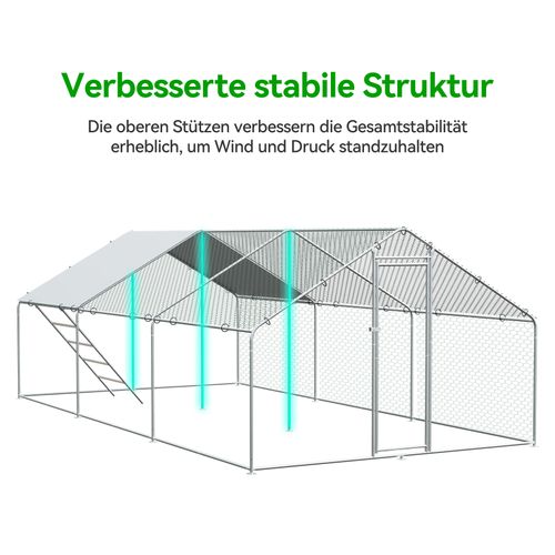 Grand Enclos Extérieur 3x6x2m Pour Poules Et Petits Animaux Avec Toit étanche Et Serrure Sécurisée