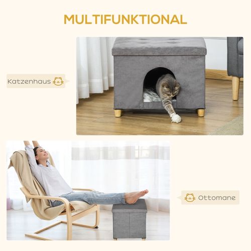 Maison Pour Chat 2-en-1 Avec Coussin Amovible Et Design élégant, 60x45x44,5 Cm