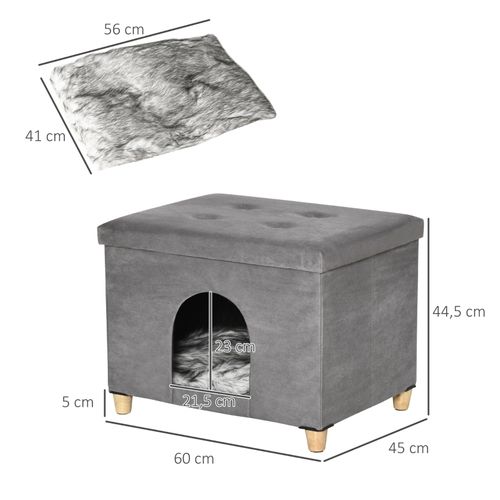 Maison Pour Chat 2-en-1 Avec Coussin Amovible Et Design élégant, 60x45x44,5 Cm