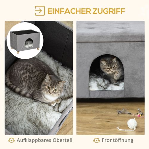 Maison Pour Chat 2-en-1 Avec Coussin Amovible Et Design élégant, 60x45x44,5 Cm