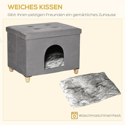 Maison Pour Chat 2-en-1 Avec Coussin Amovible Et Design élégant, 60x45x44,5 Cm