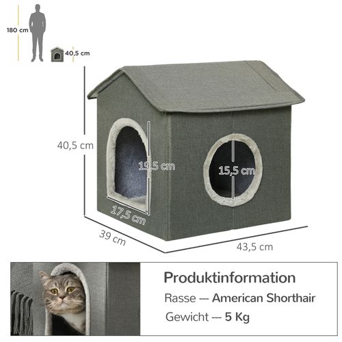 Cachette Pour Chat Avec Coussin Lavable, Lit Pour Animaux Portable, Khaki Et Vert