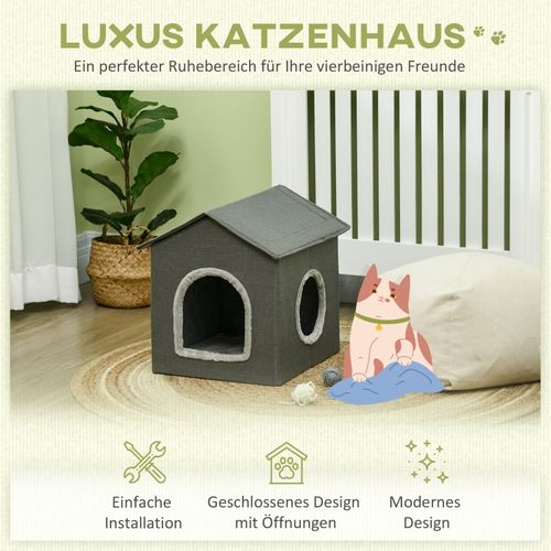 Cachette Pour Chat Avec Coussin Lavable, Lit Pour Animaux Portable, Khaki Et Vert