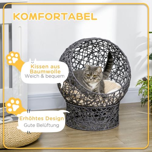 Panier Pour Chat Moderne Surélevé Avec Coussin Confortable Et Espace Sécurisé, Anthracite