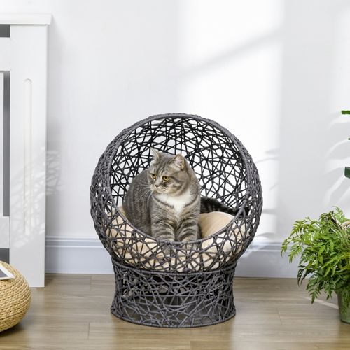 Panier Pour Chat Moderne Surélevé Avec Coussin Confortable Et Espace Sécurisé, Anthracite