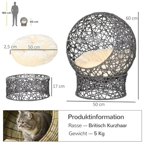 Panier Pour Chat Moderne Surélevé Avec Coussin Confortable Et Espace Sécurisé, Anthracite