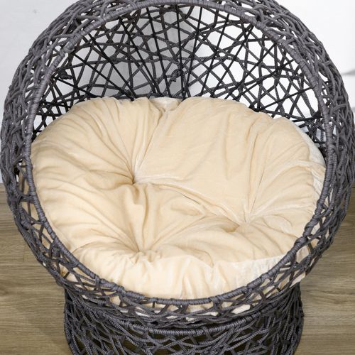 Panier Pour Chat Moderne Surélevé Avec Coussin Confortable Et Espace Sécurisé, Anthracite