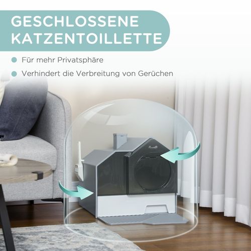 Litière Pour Chat Design Cabane Avec Bac Amovible, Tapis Anti-litière Et Pelle, Gris 47x45x42 Cm