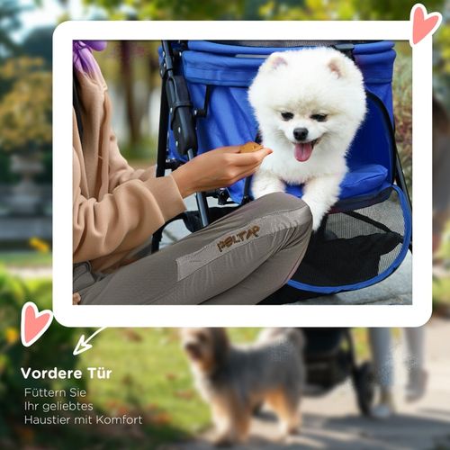 Poussette Pliante Pour Chien Et Chat De Petite Taille En Oxford Bleu Avec Double Roues Et Rangement