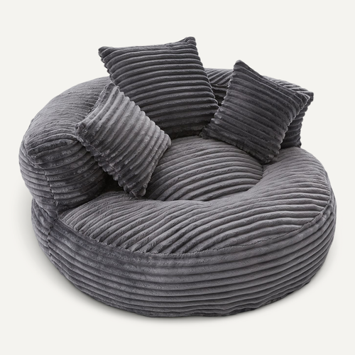 Pouf Géant En Corduroy Beige, Fauteuil Relax Avec Dossier Haut Et Trois Coussins