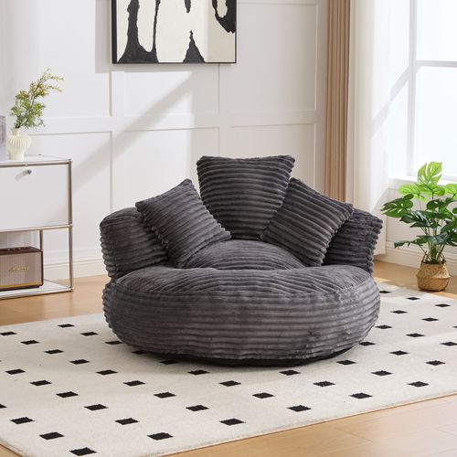 Pouf Géant En Corduroy Beige, Fauteuil Relax Avec Dossier Haut Et Trois Coussins