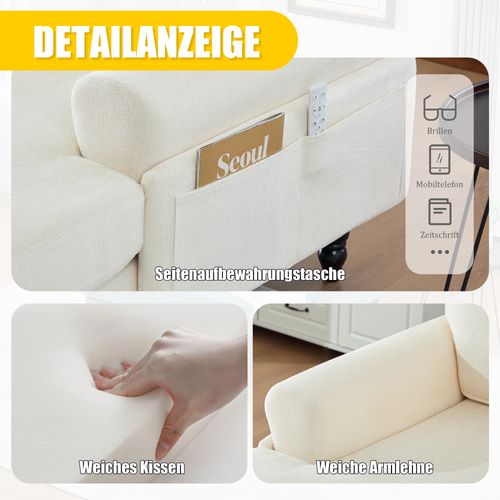 Fauteuil Moderne En Chenille Beige, Canapé 1 Place Avec Accoudoirs Et Poches Latérales