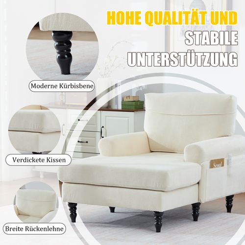 Fauteuil Moderne En Chenille Beige, Canapé 1 Place Avec Accoudoirs Et Poches Latérales