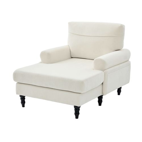 Fauteuil Moderne En Chenille Beige, Canapé 1 Place Avec Accoudoirs Et Poches Latérales