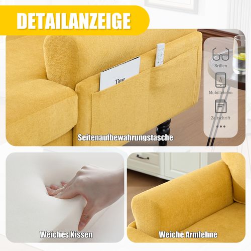 Fauteuil Moderne En Chenille Jaune, Canapé 1 Place Avec Accoudoirs Et Poches Latérales