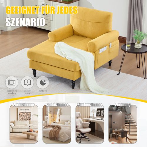 Fauteuil Moderne En Chenille Jaune, Canapé 1 Place Avec Accoudoirs Et Poches Latérales