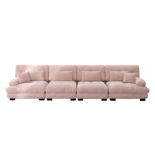 Canapé Modulable 4 Places Cloud En Chenille Avec Assise Profonde Et Confort Optimal, Rose