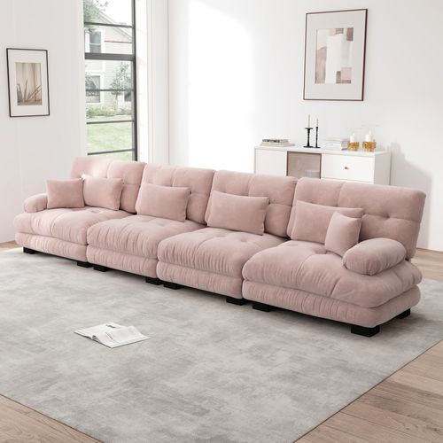 Canapé Modulable 4 Places Cloud En Chenille Avec Assise Profonde Et Confort Optimal, Rose