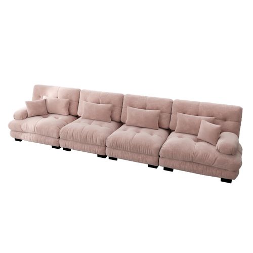 Canapé Modulable 4 Places Cloud En Chenille Avec Assise Profonde Et Confort Optimal, Rose