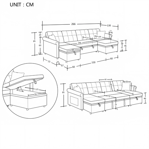 Canapé D’angle U Convertible Avec Coffre Et Tissu Chenille Beige, Grand Et Confortable