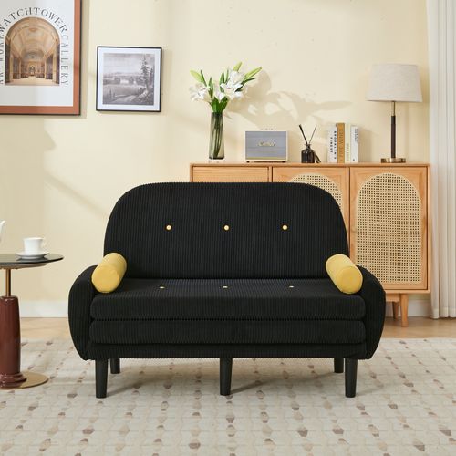 Canapé 2 Places En Velours Noir Avec Espace De Rangement Et Daybed