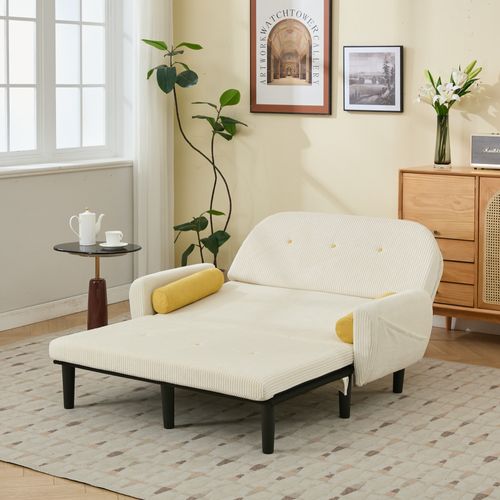 Canapé 2 Places En Velours Crème Avec Espace De Rangement Et Daybed