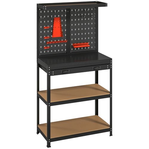 établi Robuste 155 Cm Avec Panneau Perforé, Tiroir Et étagères Pour Atelier