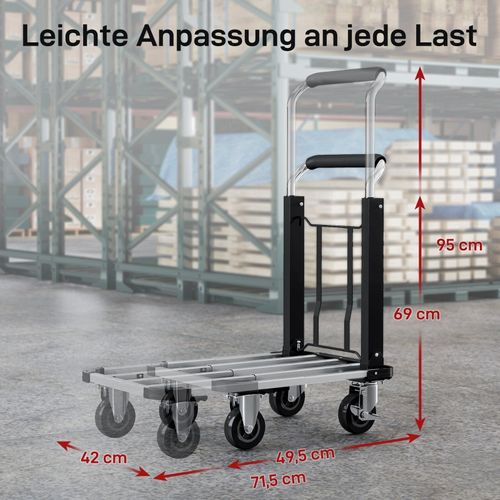 Diable Pliable En Aluminium 150 kg, Plateforme Extensible Et Poignée Réglable, Noir