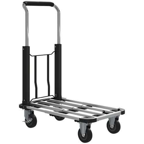 Diable Pliable En Aluminium 150 kg, Plateforme Extensible Et Poignée Réglable, Noir