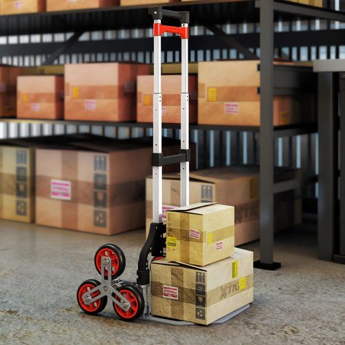 Diable Pliable à 6 Roues Pour Escaliers, Aluminium, Capacité 70 kg, Rouge
