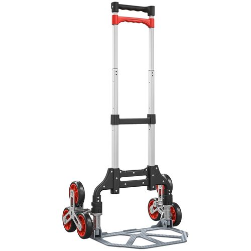 Diable Pliable à 6 Roues Pour Escaliers, Aluminium, Capacité 70 kg, Rouge