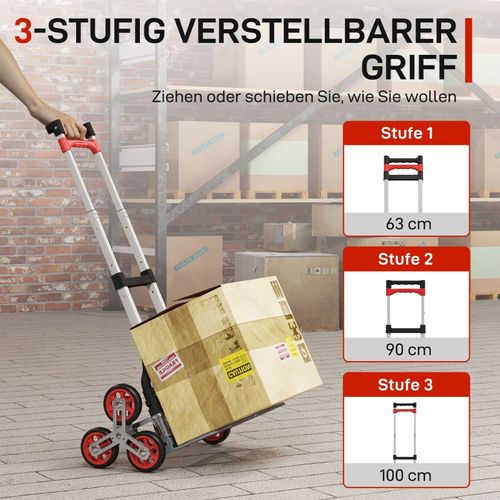 Diable Pliable à 6 Roues Pour Escaliers, Aluminium, Capacité 70 kg, Rouge