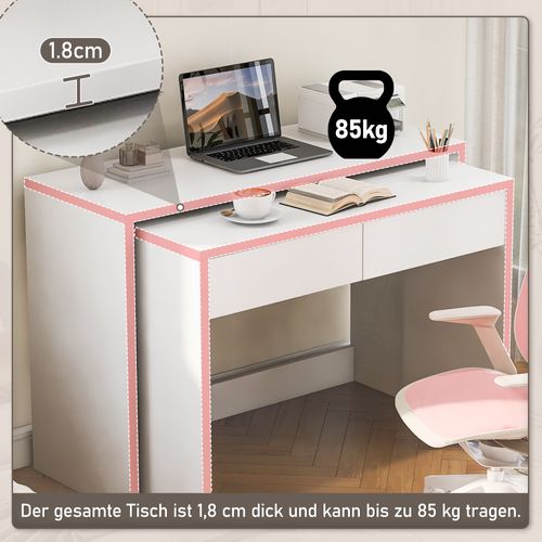 Bureau Compact 2-en-1 Avec Commode, Bois 1,8 Cm, Pliable Et Mobile Avec Roulettes