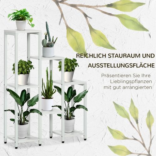 Support à Plantes 7 Niveaux En Acier Blanc, Intérieur Et Extérieur, 65 X 23 X 94,5 Cm