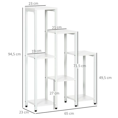 Support à Plantes 7 Niveaux En Acier Blanc, Intérieur Et Extérieur, 65 X 23 X 94,5 Cm