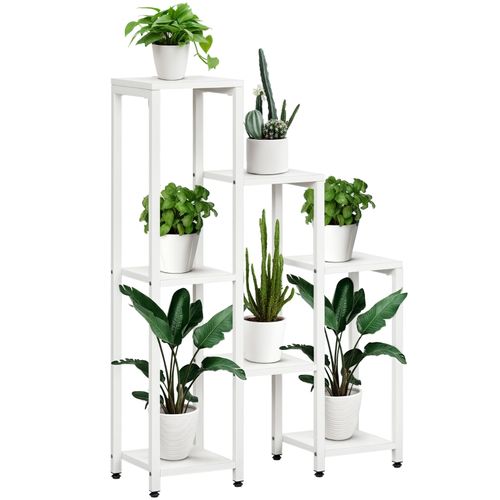 Support à Plantes 7 Niveaux En Acier Blanc, Intérieur Et Extérieur, 65 X 23 X 94,5 Cm