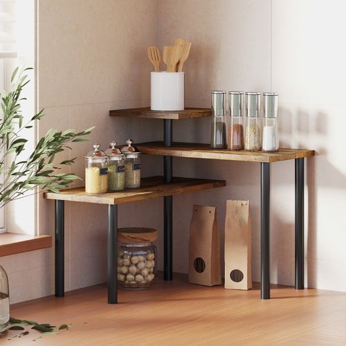 étagère Tournante à 3 Niveaux En Métal Et Panneaux, Compacte Et Industrielle Pour Cuisine