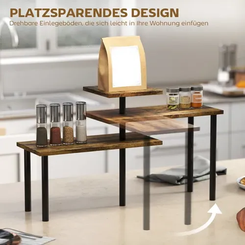 étagère Tournante à 3 Niveaux En Métal Et Panneaux, Compacte Et Industrielle Pour Cuisine