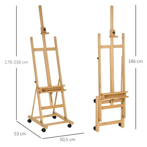 Chevalet D’artiste Réglable En Bois De Hêtre Avec Roulettes, Pliable Et Stable