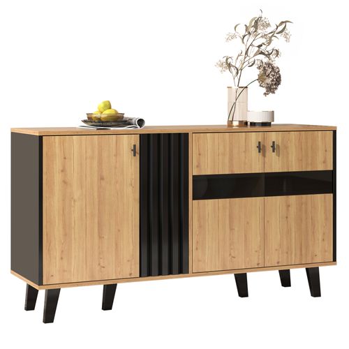 Ensemble Meuble De Salon 3 Pièces – Table Basse, Meuble TV Et Buffet, Bois Et Noir