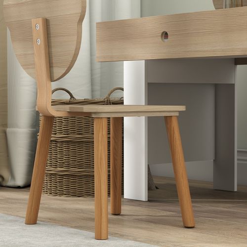 Bureau Et Chaise Enfants Avec Dossier Ours, Ensemble Table Avec Tiroir, Bois Naturel