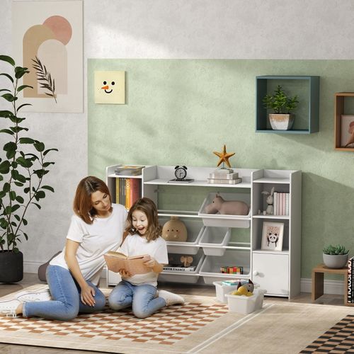 étagère De Rangement Enfant Avec 8 Bacs Amovibles Pour Jouets Et Livres, Blanc
