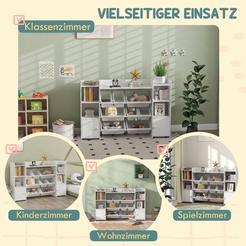 étagère De Rangement Enfant Avec 8 Bacs Amovibles Pour Jouets Et Livres, Blanc