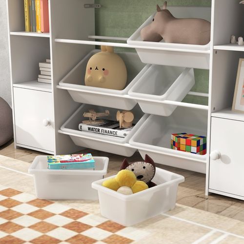 étagère De Rangement Enfant Avec 8 Bacs Amovibles Pour Jouets Et Livres, Blanc