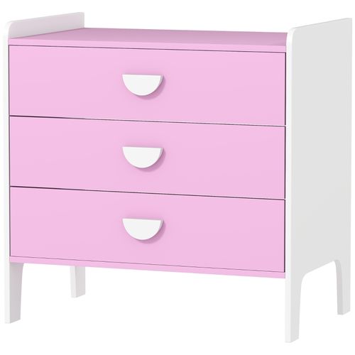 Commode Pour Enfants Avec 3 Tiroirs, Mdf, Rangement Pratique, Rose Et Blanc