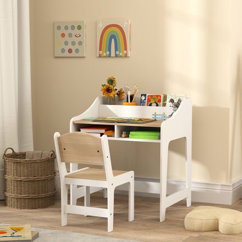 Bureau Et Chaise Enfant Avec Rangement, étagères Ouvertes, Bois Pour 3-8 Ans
