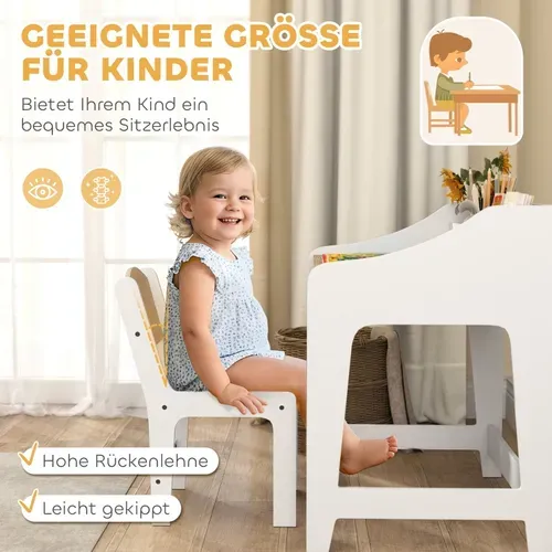 Bureau Et Chaise Enfant Avec Rangement, étagères Ouvertes, Bois Pour 3-8 Ans